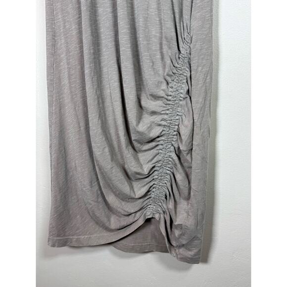 Sundry Short Tan Neutral T Shirt Dress Large jersey knit Stretch Ruching Crew - Picture 4 of 11